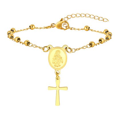 Faith Rosary Bracelet – Gold Plated Cross & Virgin Mary Charm