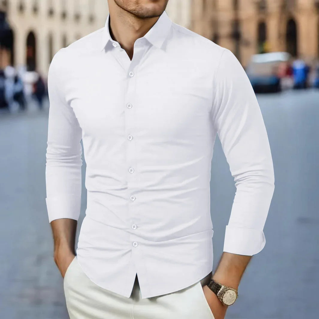 New Men's Business Casual Long Sleeved with Solid Color