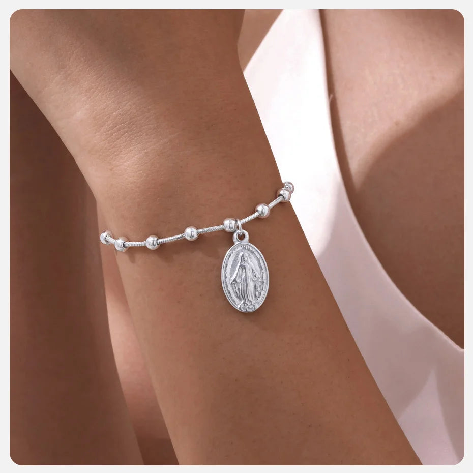 Faith Rosary Bracelet – Gold Plated Cross & Virgin Mary Charm