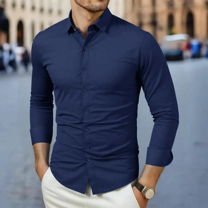 New Men's Business Casual Long Sleeved with Solid Color