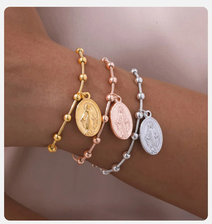 Faith Rosary Bracelet – Gold Plated Cross & Virgin Mary Charm
