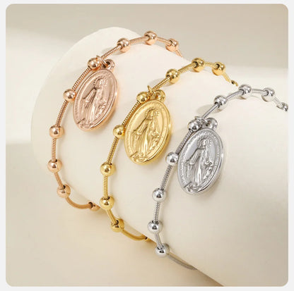 Faith Rosary Bracelet – Gold Plated Cross & Virgin Mary Charm