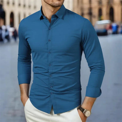 New Men's Business Casual Long Sleeved with Solid Color