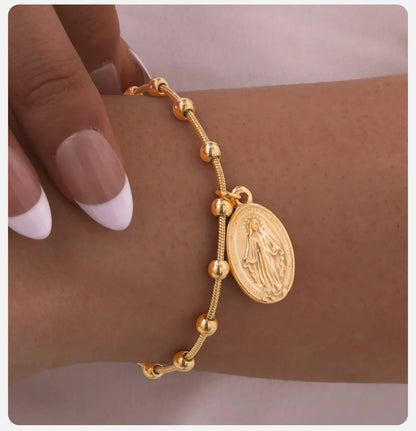 Faith Rosary Bracelet – Gold Plated Cross & Virgin Mary Charm