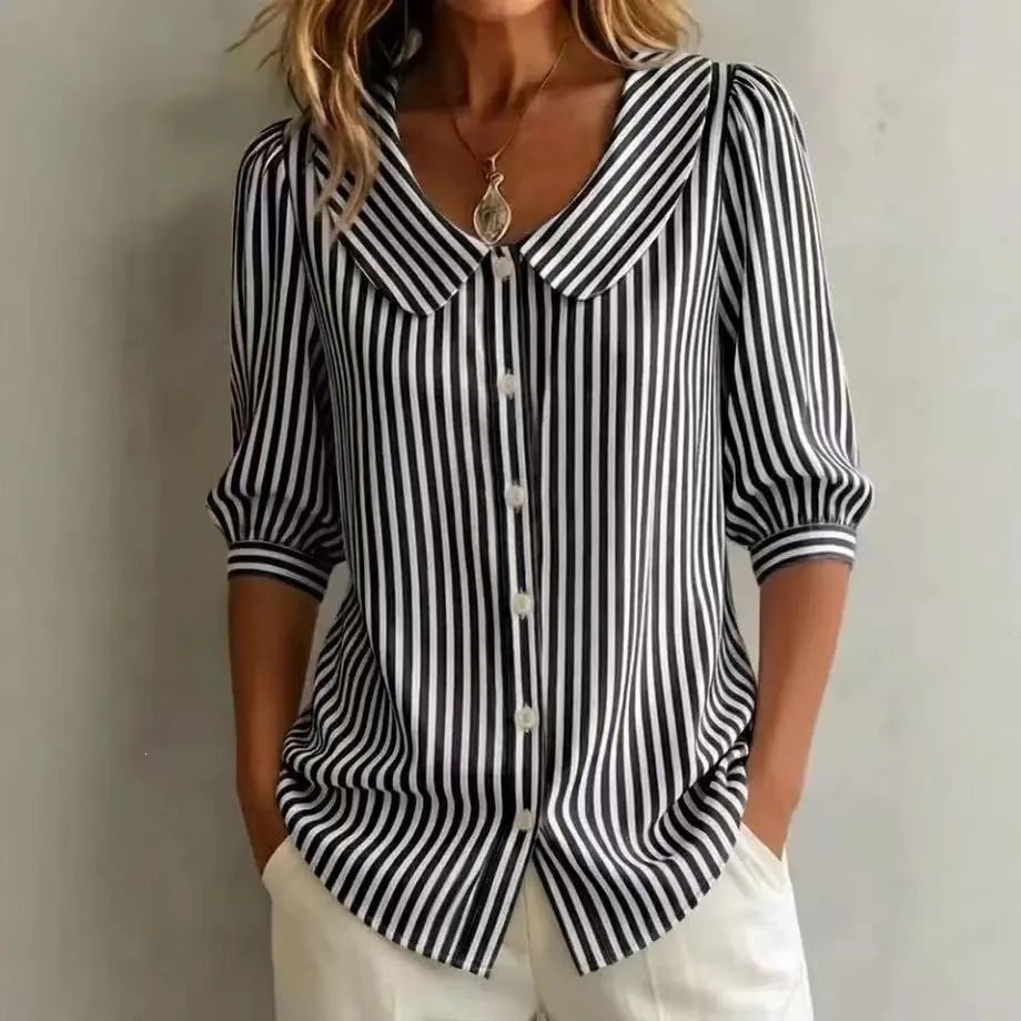 Casual Striped Shirt For Women - Elegant Youth