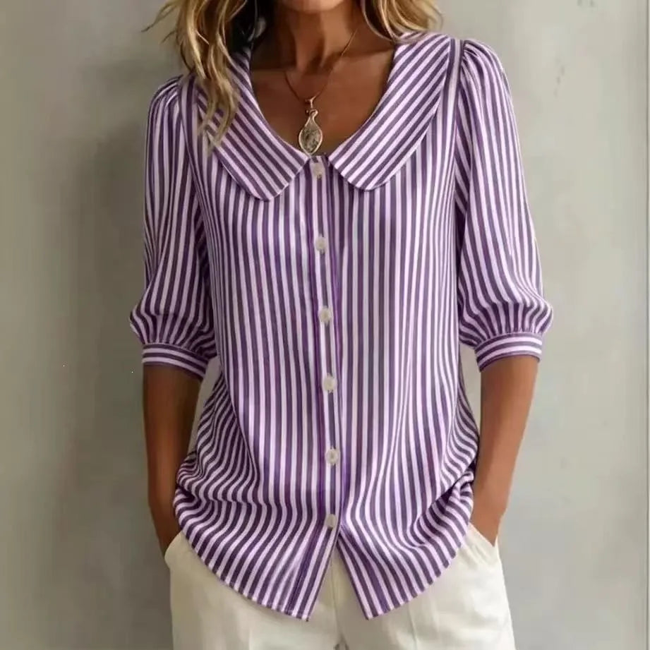 Casual Striped Shirt For Women - Elegant Youth