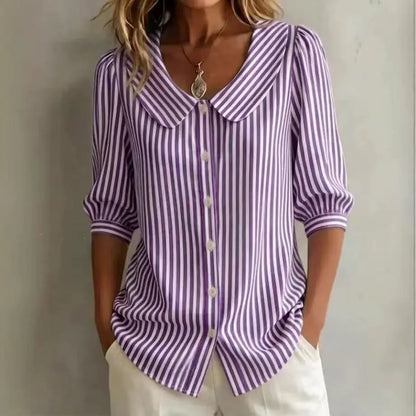 Casual Striped Shirt For Women - Elegant Youth
