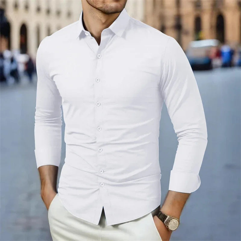 New Men's Business Casual Long Sleeved with Solid Color