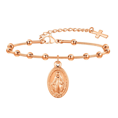 Faith Rosary Bracelet – Gold Plated Cross & Virgin Mary Charm