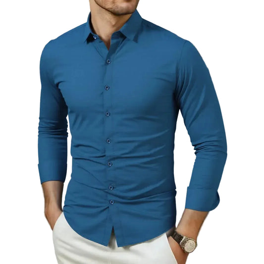 New Men's Business Casual Long Sleeved with Solid Color
