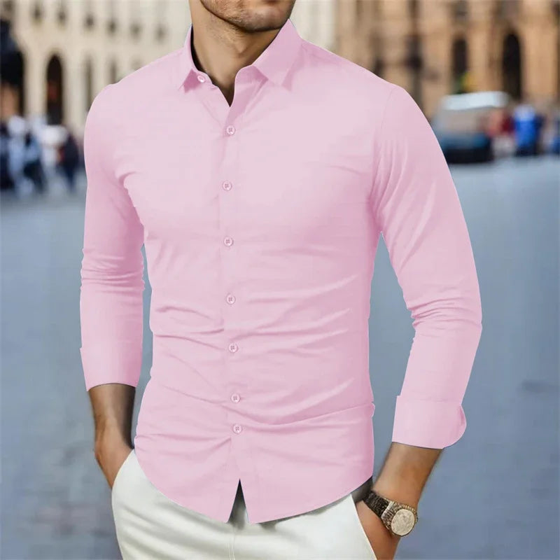 New Men's Business Casual Long Sleeved with Solid Color