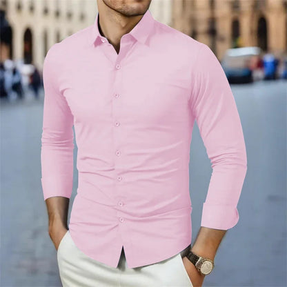 New Men's Business Casual Long Sleeved with Solid Color