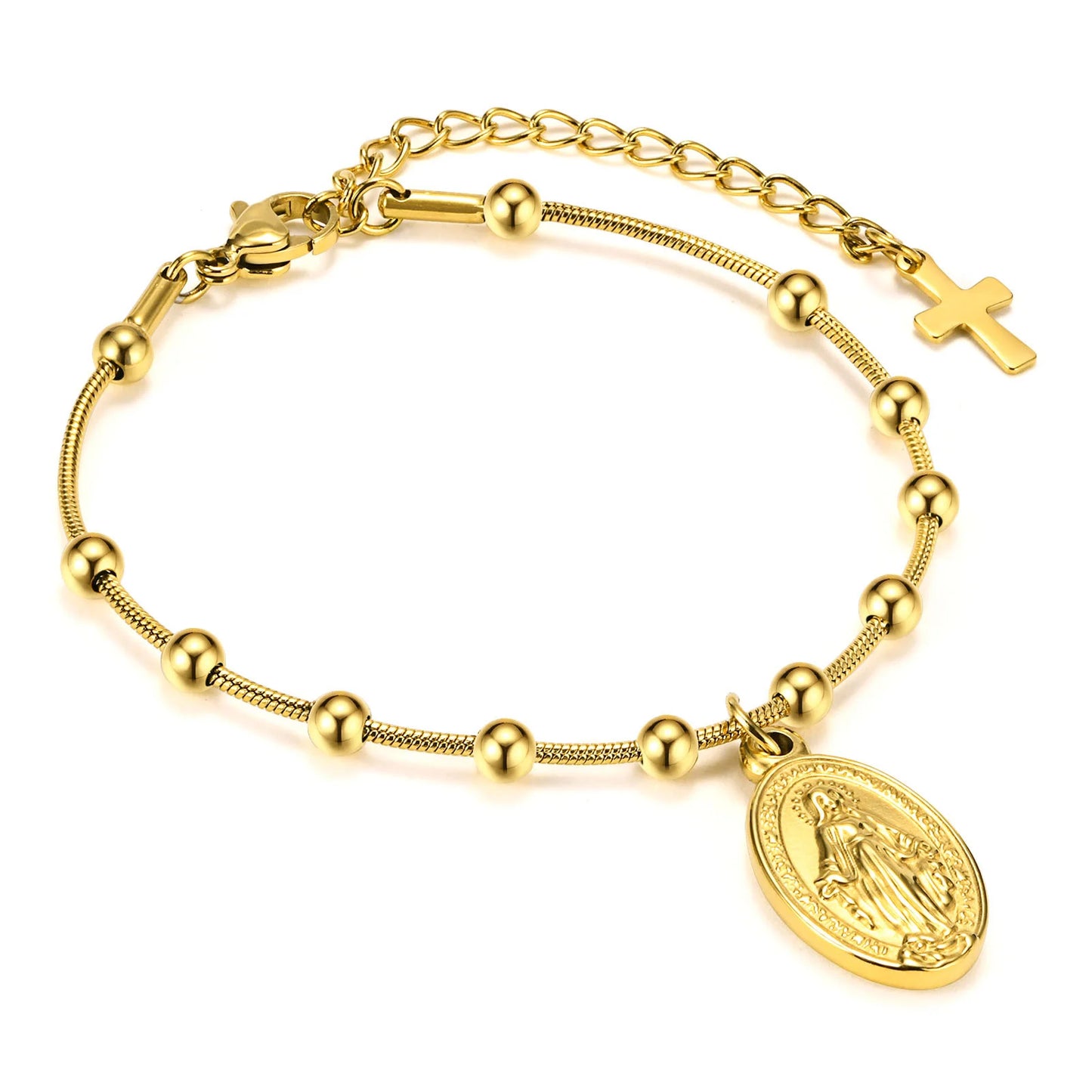 Faith Rosary Bracelet – Gold Plated Cross & Virgin Mary Charm