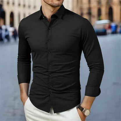 New Men's Business Casual Long Sleeved with Solid Color