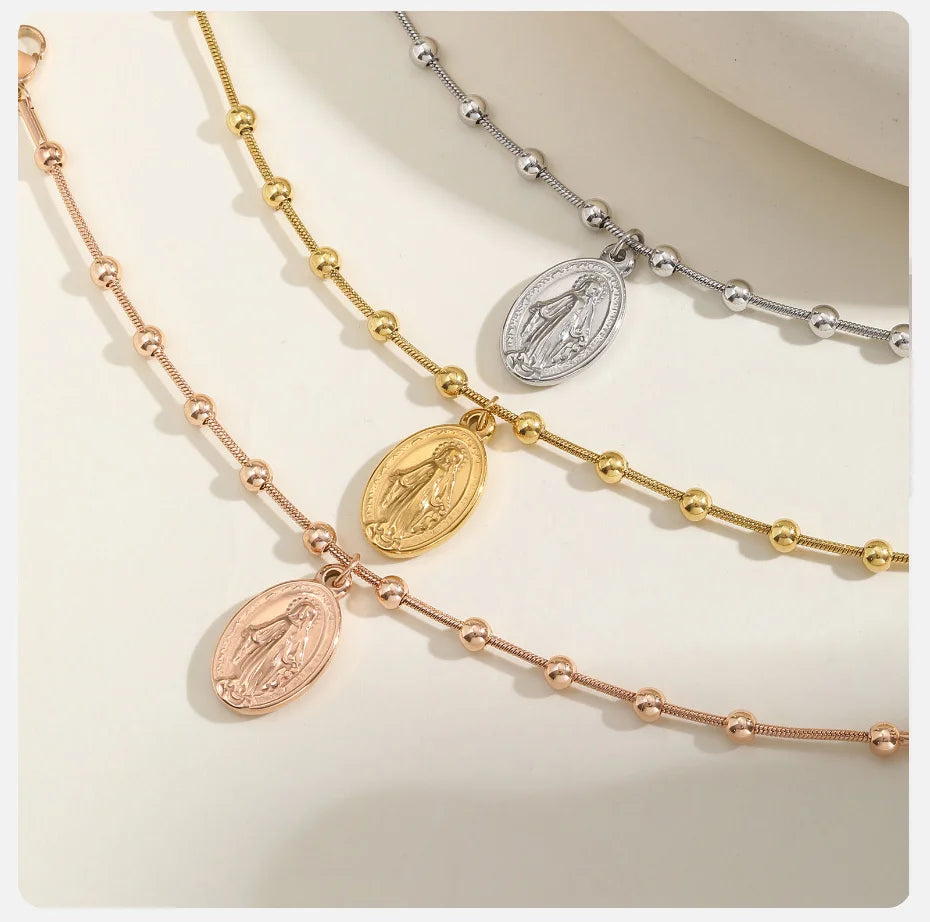 Faith Rosary Bracelet – Gold Plated Cross & Virgin Mary Charm