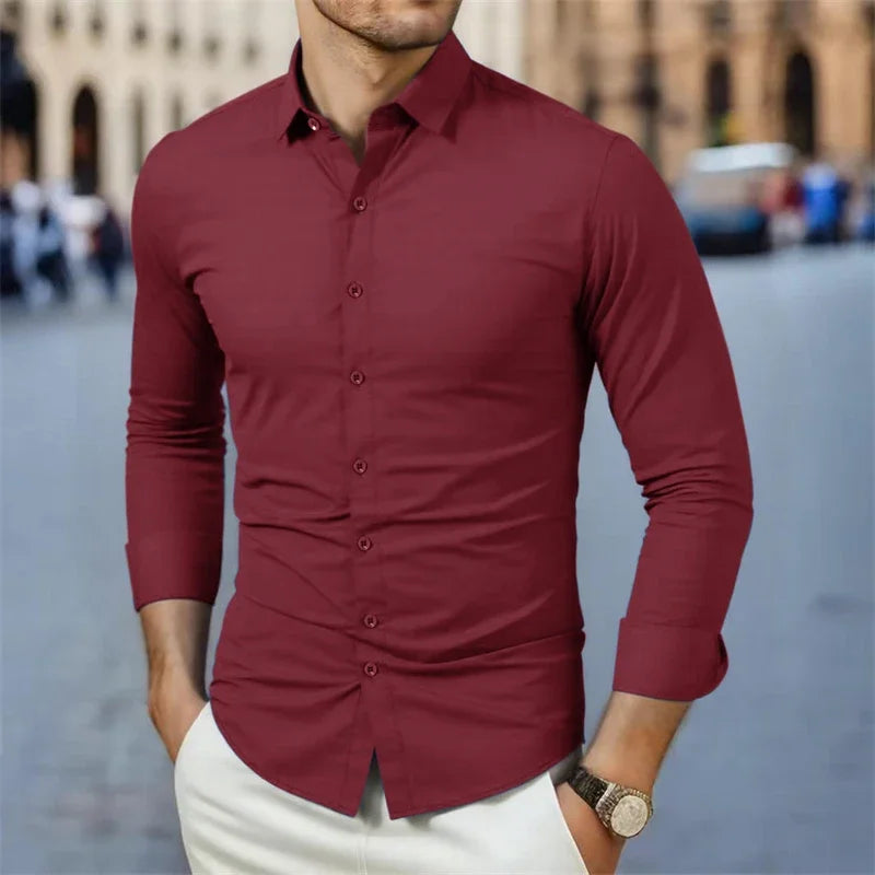 New Men's Business Casual Long Sleeved with Solid Color