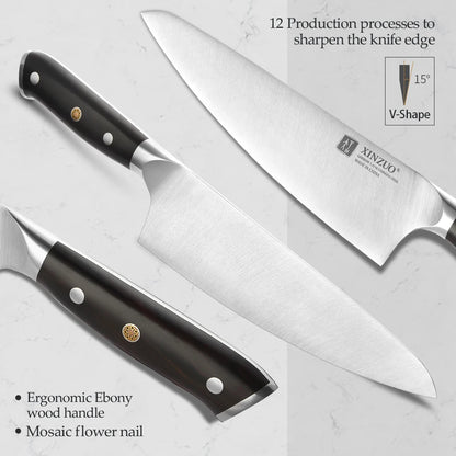 XINZUO Stainless Steel Chef Knife with Black Ebony Handles