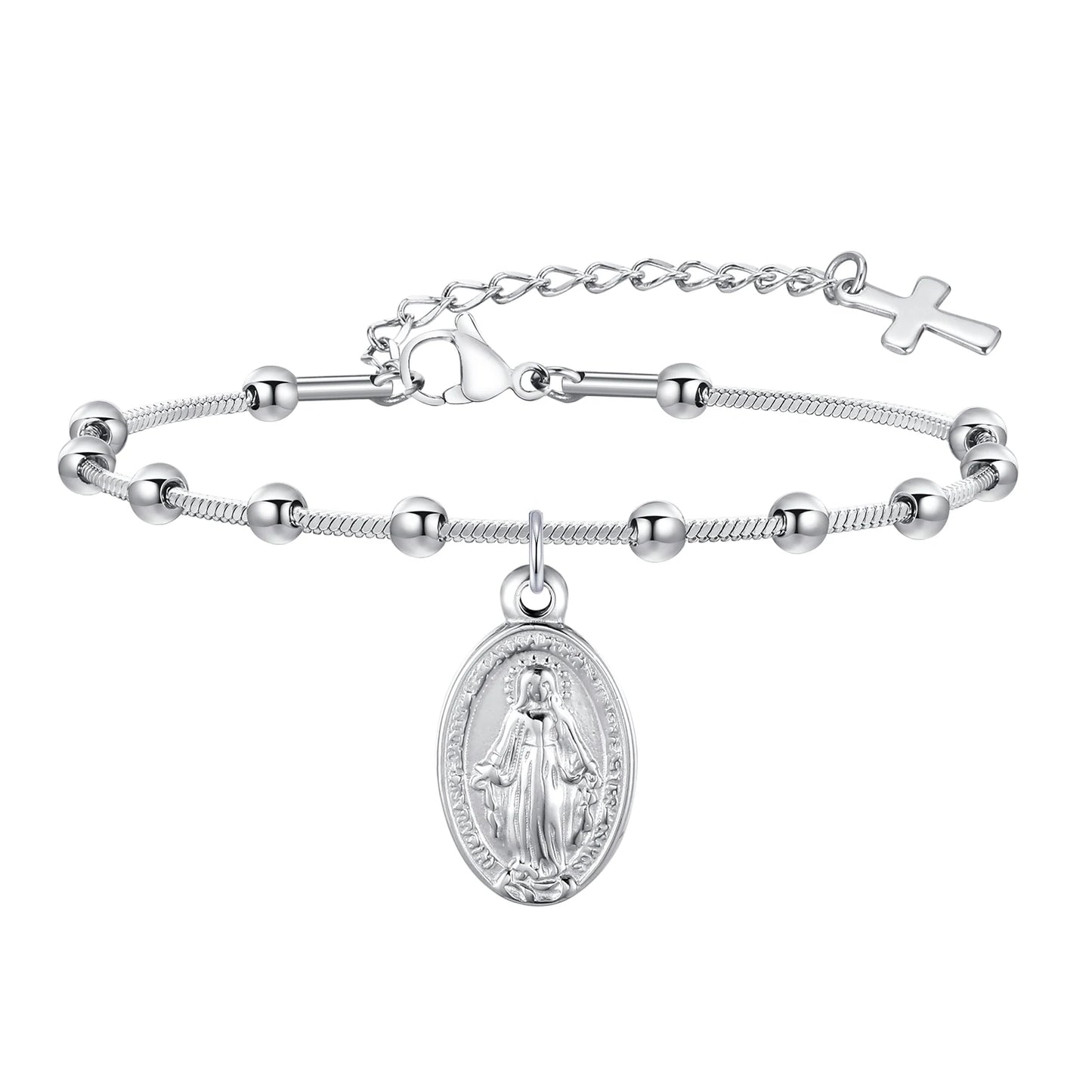 Faith Rosary Bracelet – Gold Plated Cross & Virgin Mary Charm