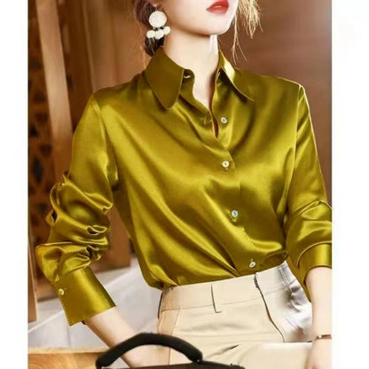 Women's Korean-Style Long Sleeve Button Blouse