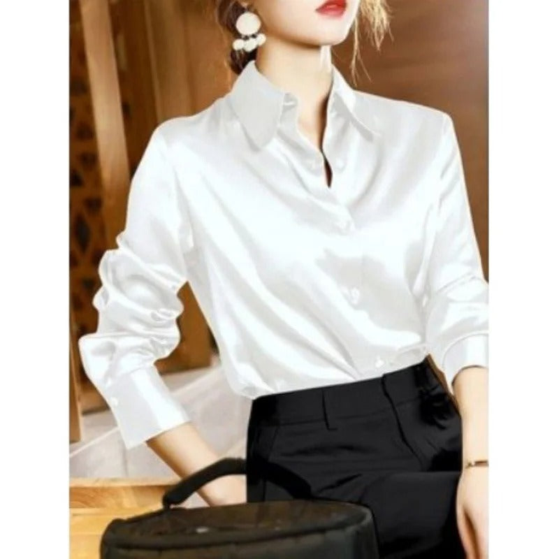 Women's Korean-Style Long Sleeve Button Blouse